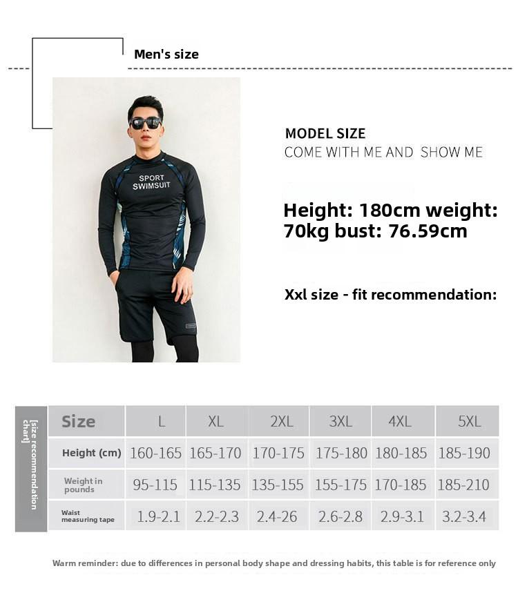 Men's 2-Piece Rash Guard Set - UPF 50+ Quick-Dry Swim Shirt & Shorts, Water Sports Outfit for Surfing, Snorkeling & Beach Wetsuit Long