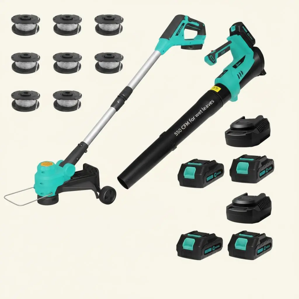20V Wireless String Trimmer & 550 CFM Leaf Blower Combo – 12" Auto Line Feed, Lightweight 2-in-1 Grass Cutter & Edger, 4 x 2.0Ah Batteries, 2 Fast Chargers, Up to 120 Min Runtime, Adjustable Height, Commercial Grade for Lawn & Garden