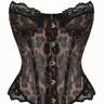 Y2K Leopard Print Lace Trim Corset Top Front Buckle Boned Waist Trainer Sheer Mesh Slimming Bustier For Women Club Party Date Night Outfit Buckle Corset Tops
