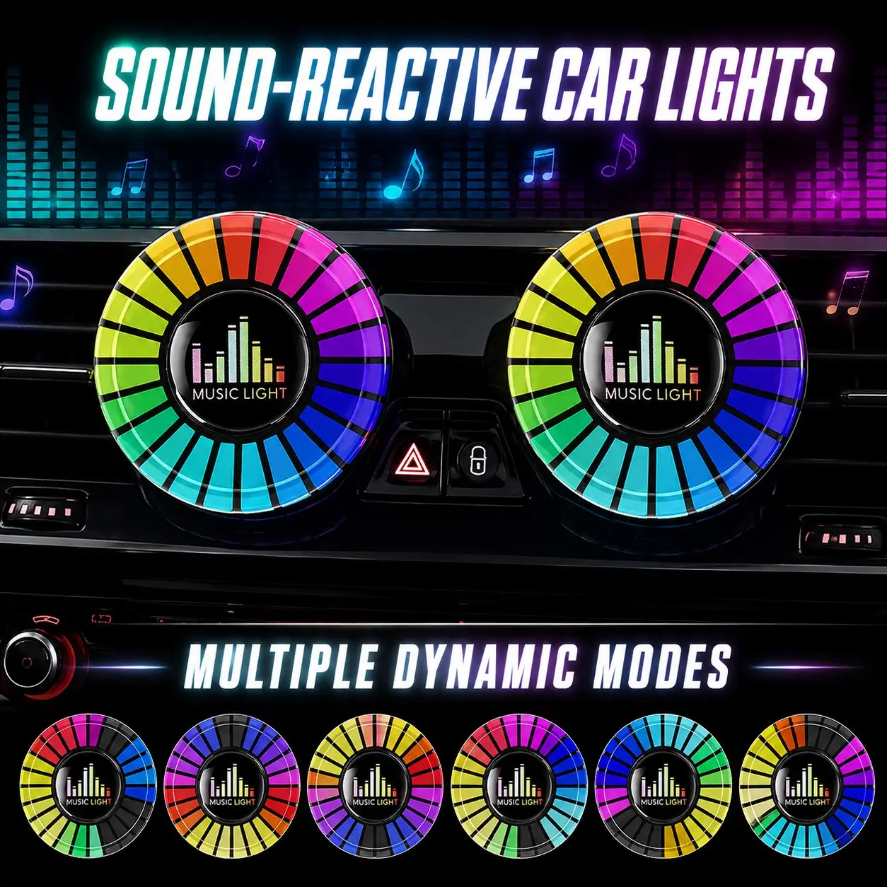 RGB Sound Activated Car Interior Lights, Music Sync Color Changing LED, Multiple Dynamic Modes, for Car Dashboard, Car Owners