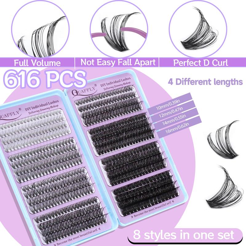 Natural Eyelash Extensions Kit, 1 Set Mixed Length Individual False Eyelashes with Glue, Remover, Eyelash Curler, Headband, Makeup Tool for Beginners, Christmas Gift, Eyelash Glue Extension, Eyelash Enhancements, Christmas Gift Ideas, DIY Cluster Lash