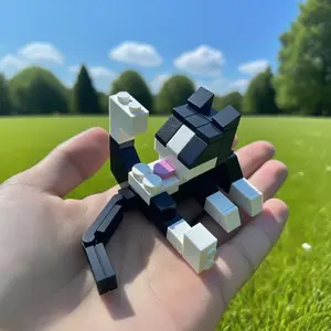 Cute Cow Cat Block Toy, DIY Mini Pet Ornament, Creative Desktop Decoration, Perfect Gift for Holidays, Kids & Adults, Home Office Decor