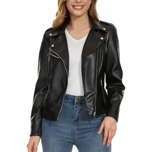 Leather Jacket for Women, Moto Biker Motocycle Coat