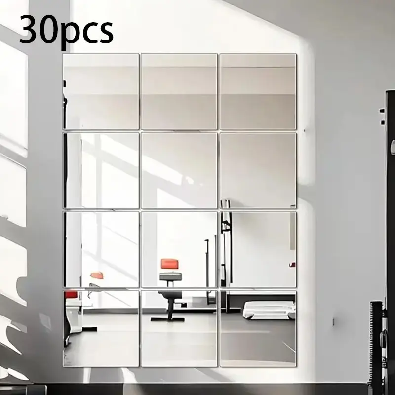 30pcs Self-Adhesive Mirror Stickers for Home Decor, Flexible Non-Glass Mirror Panels, Easy Peel and Stick, Wall, Floor, Bathroom, Kitchen