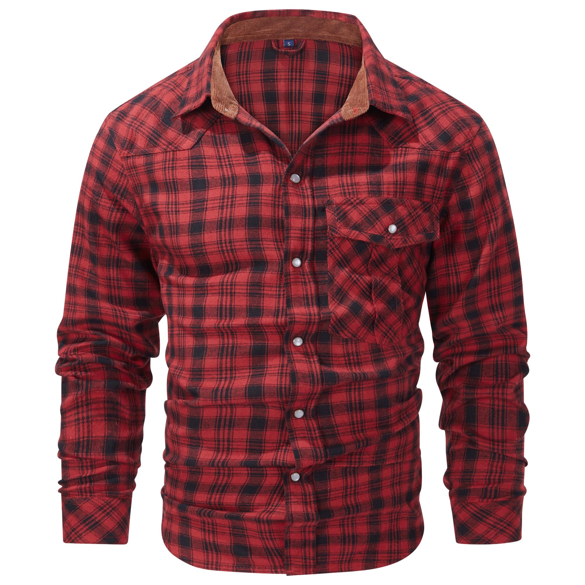 Summit Flannel Shirt Men's Plaid Long Sleeve Button Up with Chest Pocket Collared Casual Versatile Design Cotton Top
