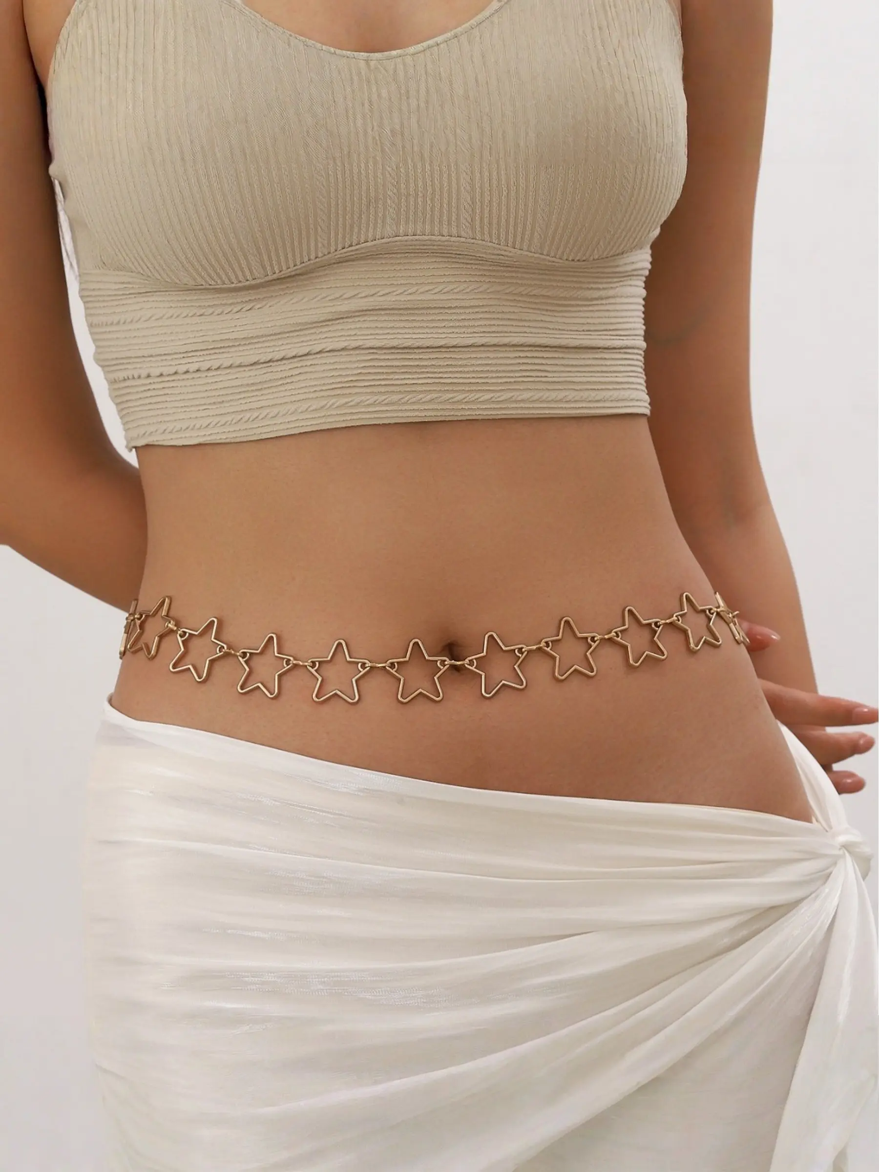 Women's Punk Chain Belt with Cross and Star Decor, Fashionable Georgian Style, Perfect for Halloween Party