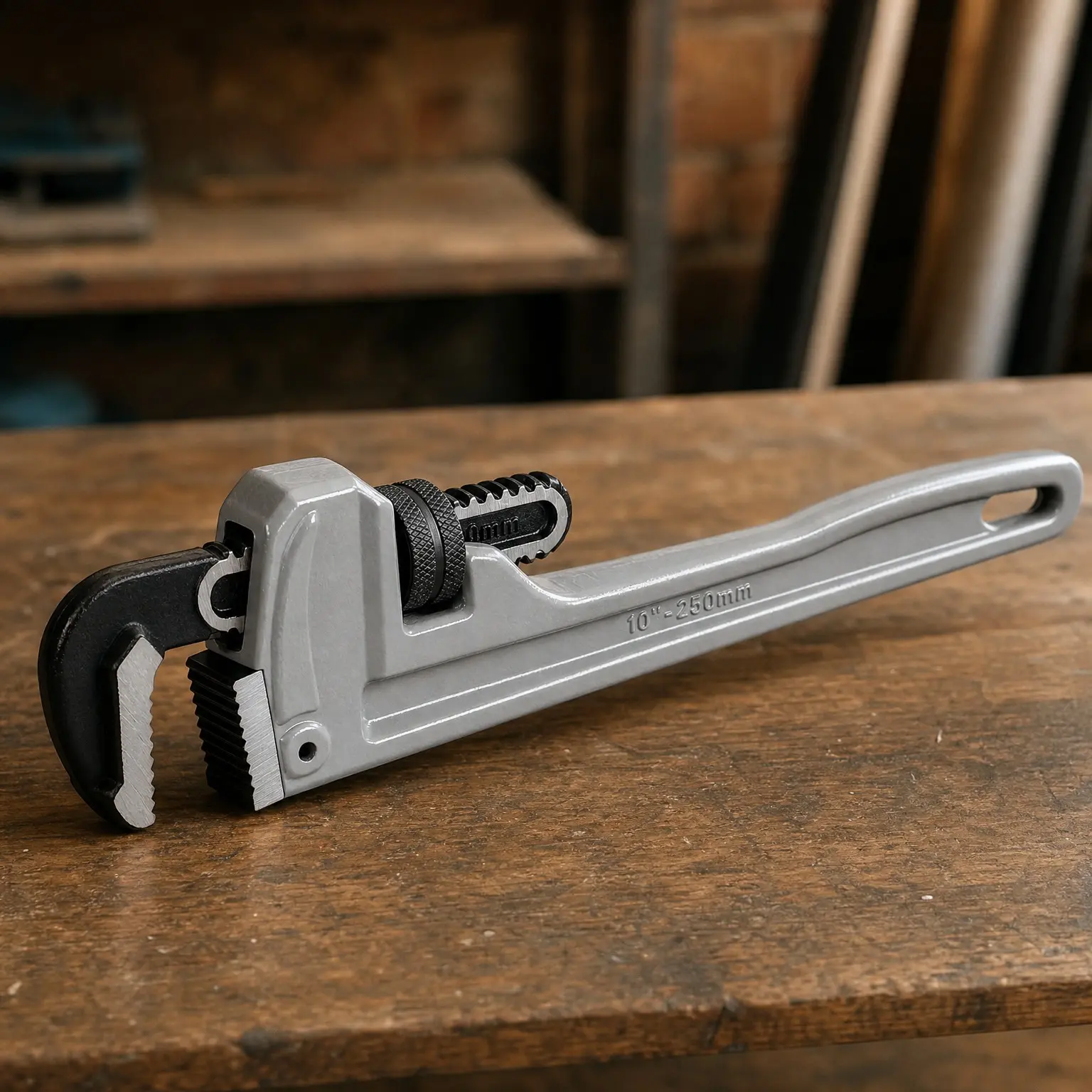 10-Inch Aluminum Straight Pipe Wrench, Adjustable Plumbing Wrench, Heavy Duty, Drop Forged, Exceeds GGG Standard