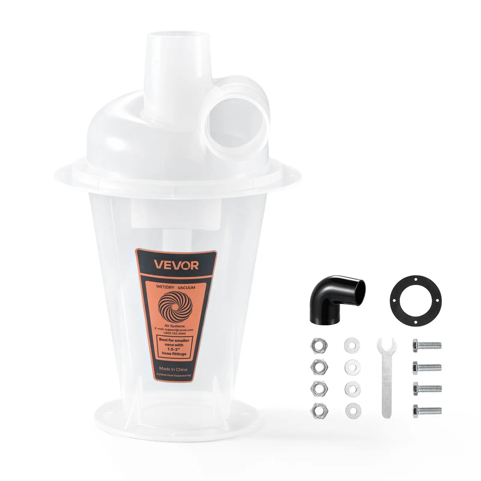 VEVOR Cyclone Dust Separator Kit, 2 inch O.D.Dust Collector Translucent PP, Great for Woodworking and Shop Wet/Dry Vacuums, Fits Various Buckets (Exclude), with Elbow Adapter, Hardware, Sealing Pad