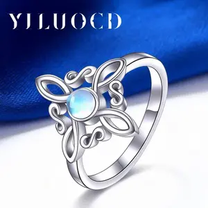 Original Thai Silver Witches Knot Rings for Women Witchcraft Cross Moonstone Ring Wicca Pagan Jewelry Protection Amulet