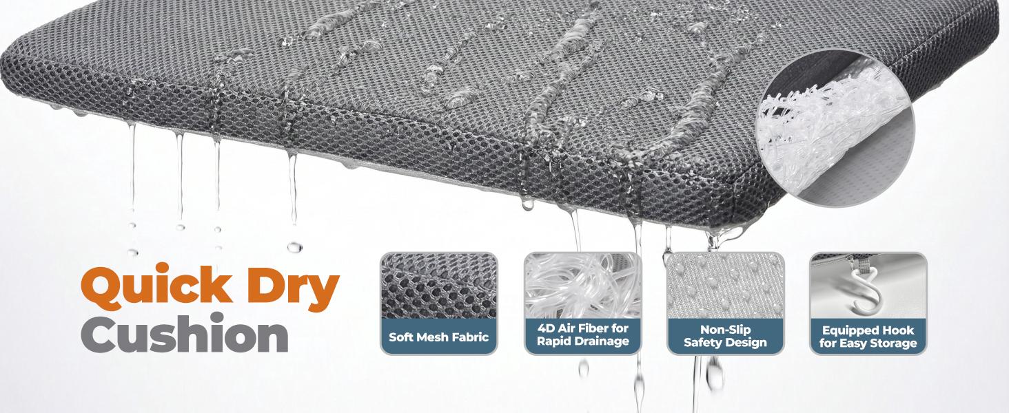 Folding Shower Chair for Inside Shower, Tub and 440lb Weight Capacity - Foldable Shower Chair for Elderly and Disabled - Shower Seat with Arms, Back, Cushion and Shelf