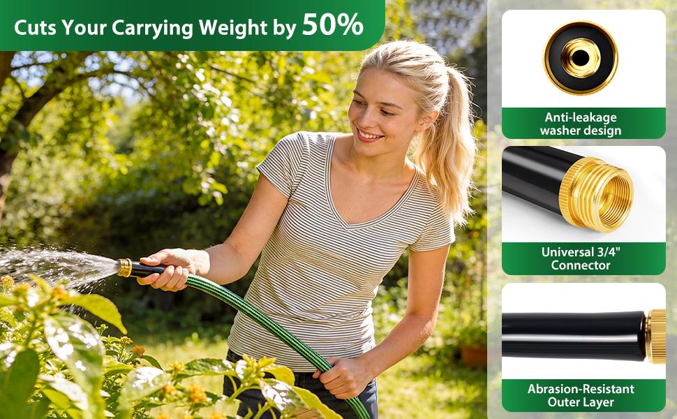 Garden Hose 100 ft Flexible Non-Expandable Water Hose Kink-Free Ultra Lightweight Leak-Proof Durable Portable Wear-Resistant Hoses Pipe with 3/4" Brass Fittings for Outdoor Yard Lawn Car Wash