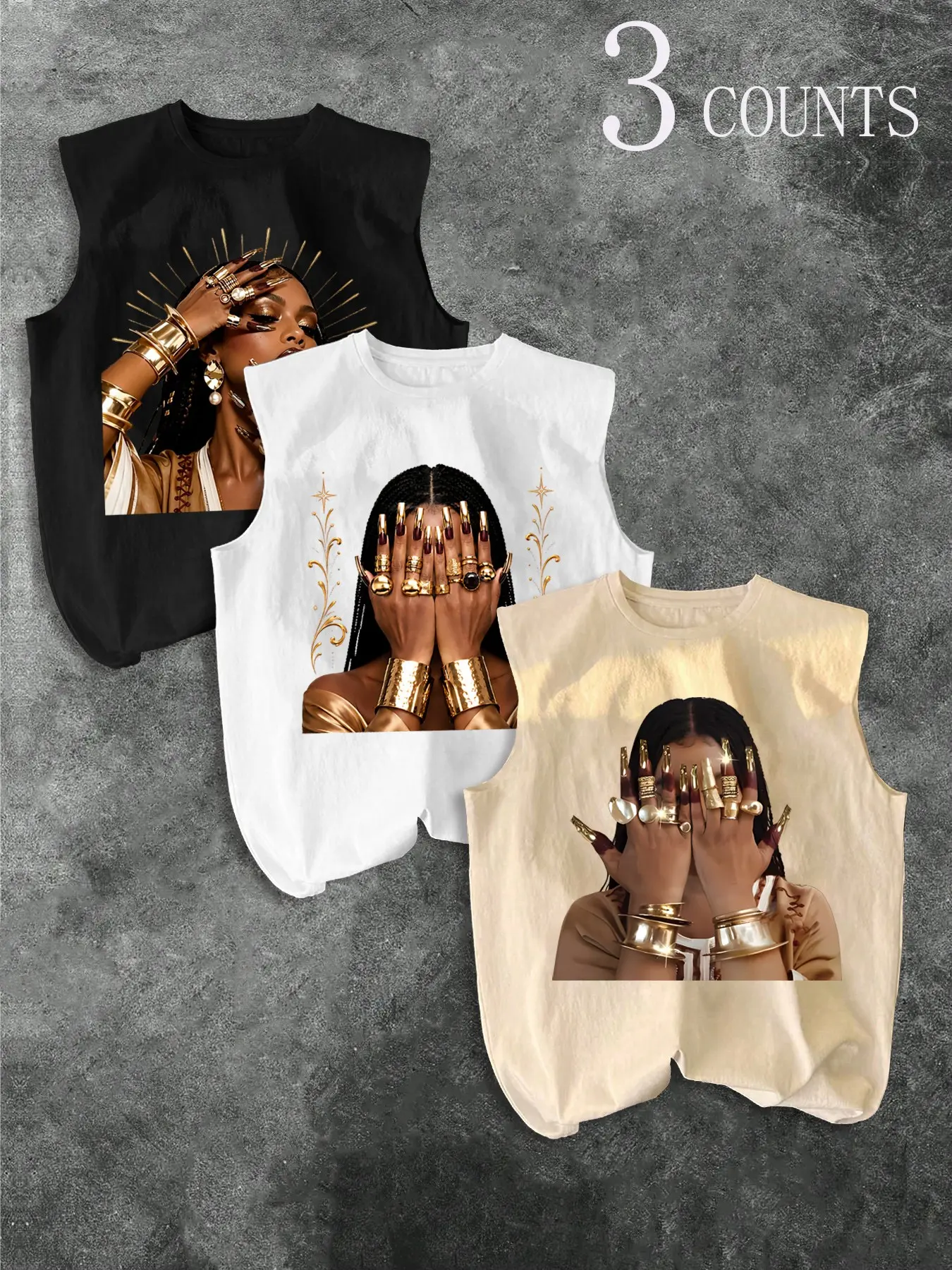 Men's Three-Piece Casual Sleeveless Vest Set, Graphic Print, Summer Vacation, Party Wear, Comfortable Inner or Outer Top