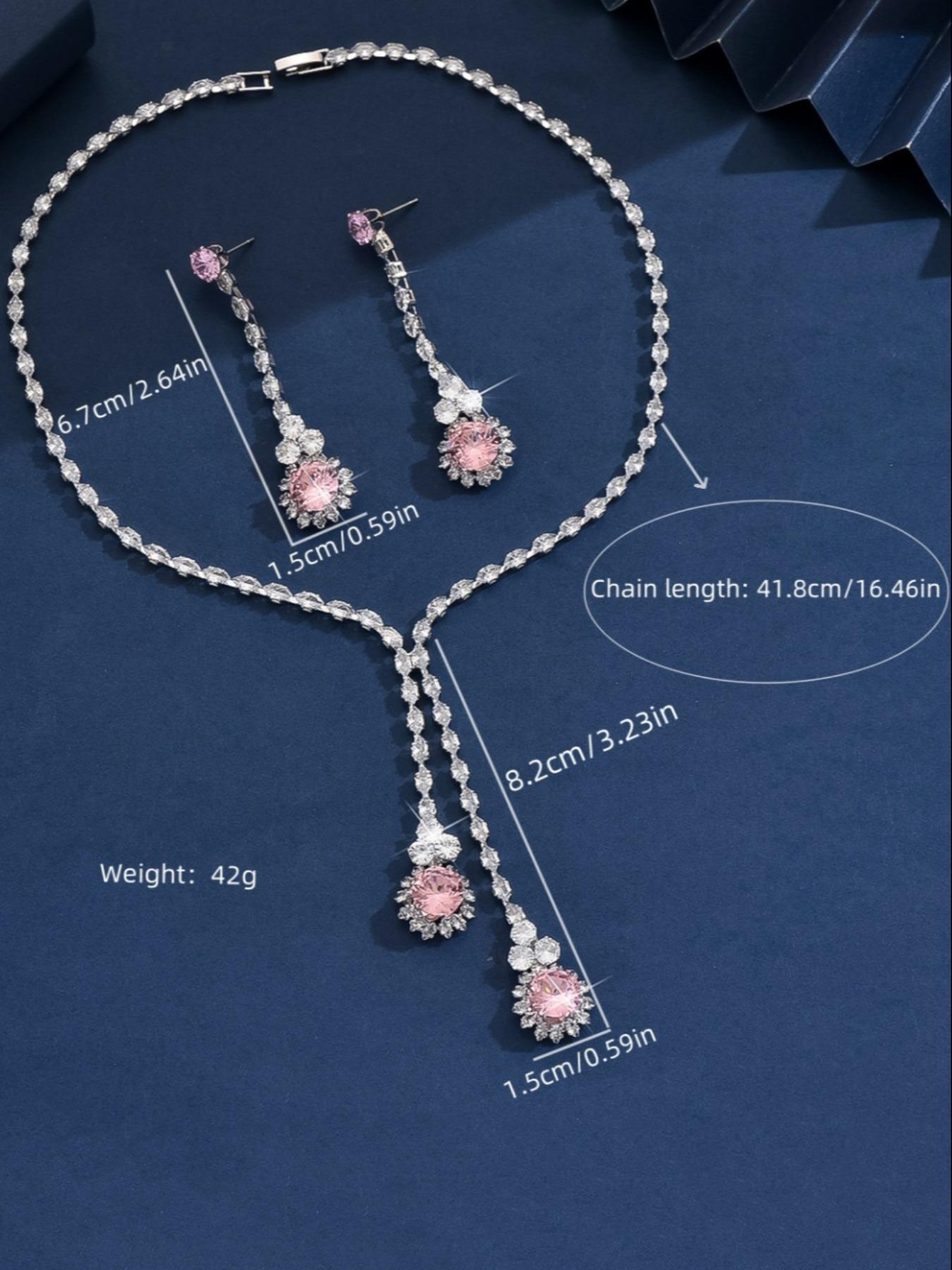 Women's Elegant Artificial Zircon Decorated Necklace & Dangle Earrings, Exquisite Trendy Jewelry Set, Fashionable Accessories for Party & Daily Clothing Decor, Matching Jewelry Set