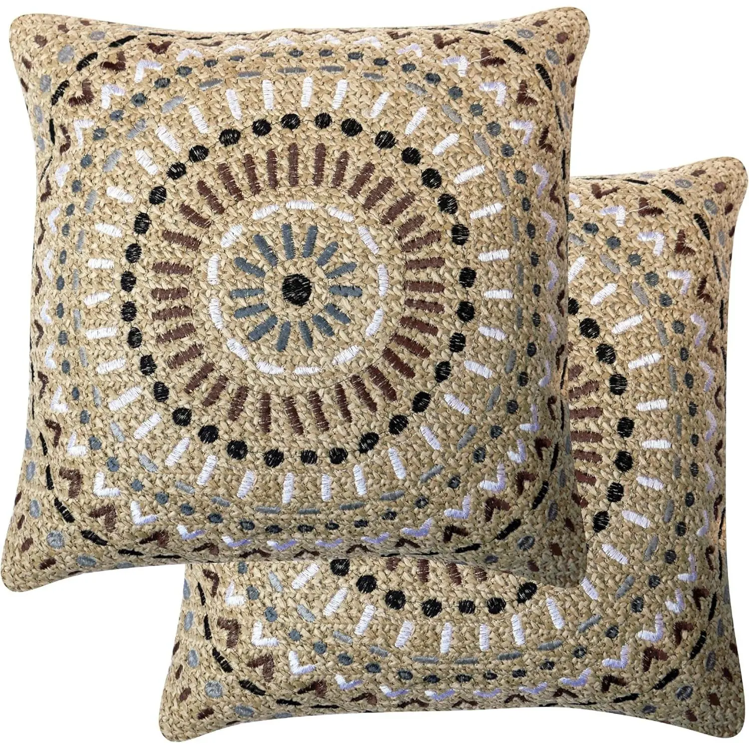 Honeycomb Outdoor Square Toss Pillows for Patio Furniture, 17 x 17, 2-Pack | Raffia Medallion Slate Throw Pillows, Water & Fade Resistant for Patio Furniture Set, 2-Pack