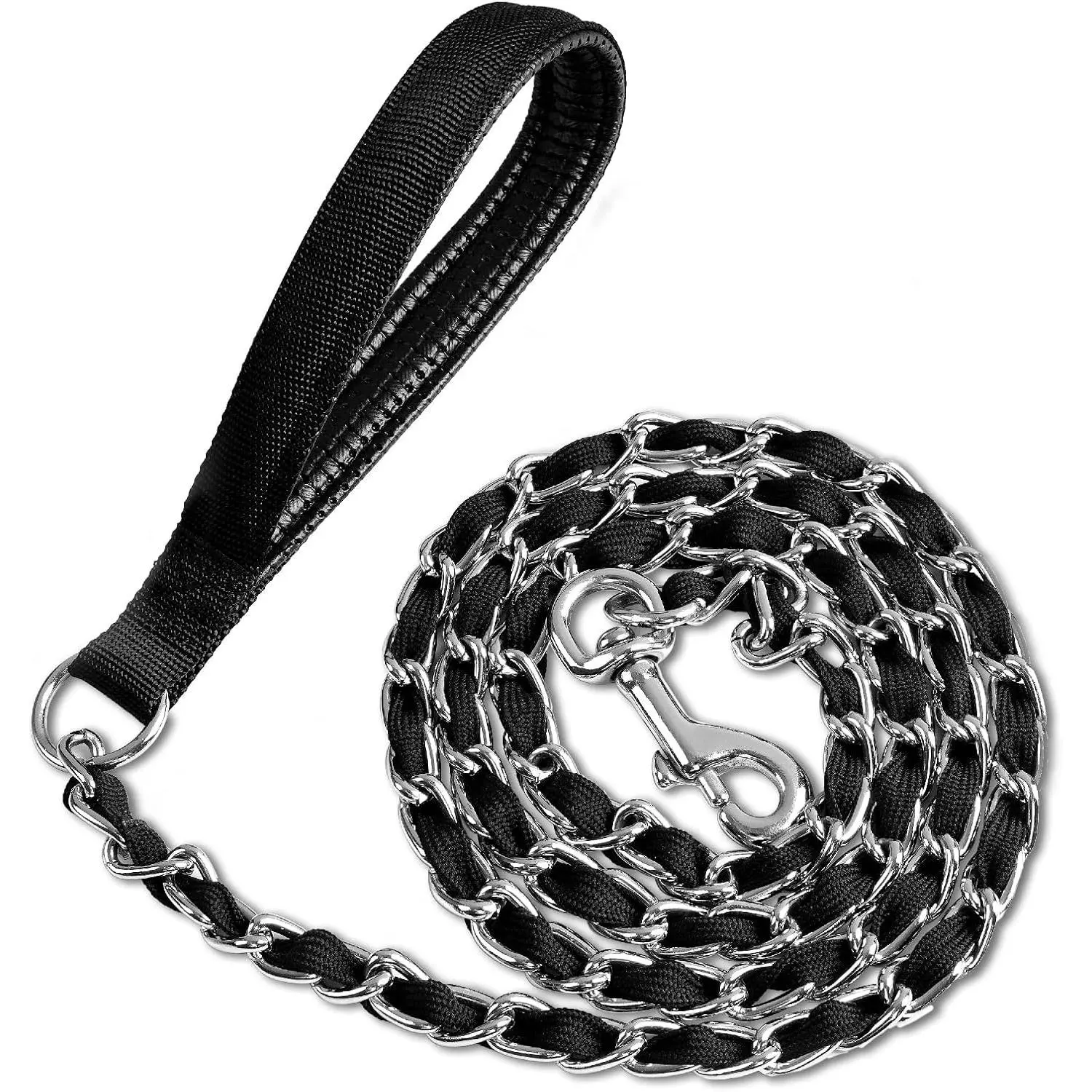 Metal Chain Dog Leash Chew Proof for Dogs, Black, 3.0mm, 4FT Close Control for Training and Busy Areas, Chew Resistant Chain, Padded Handle, Swivel Clip