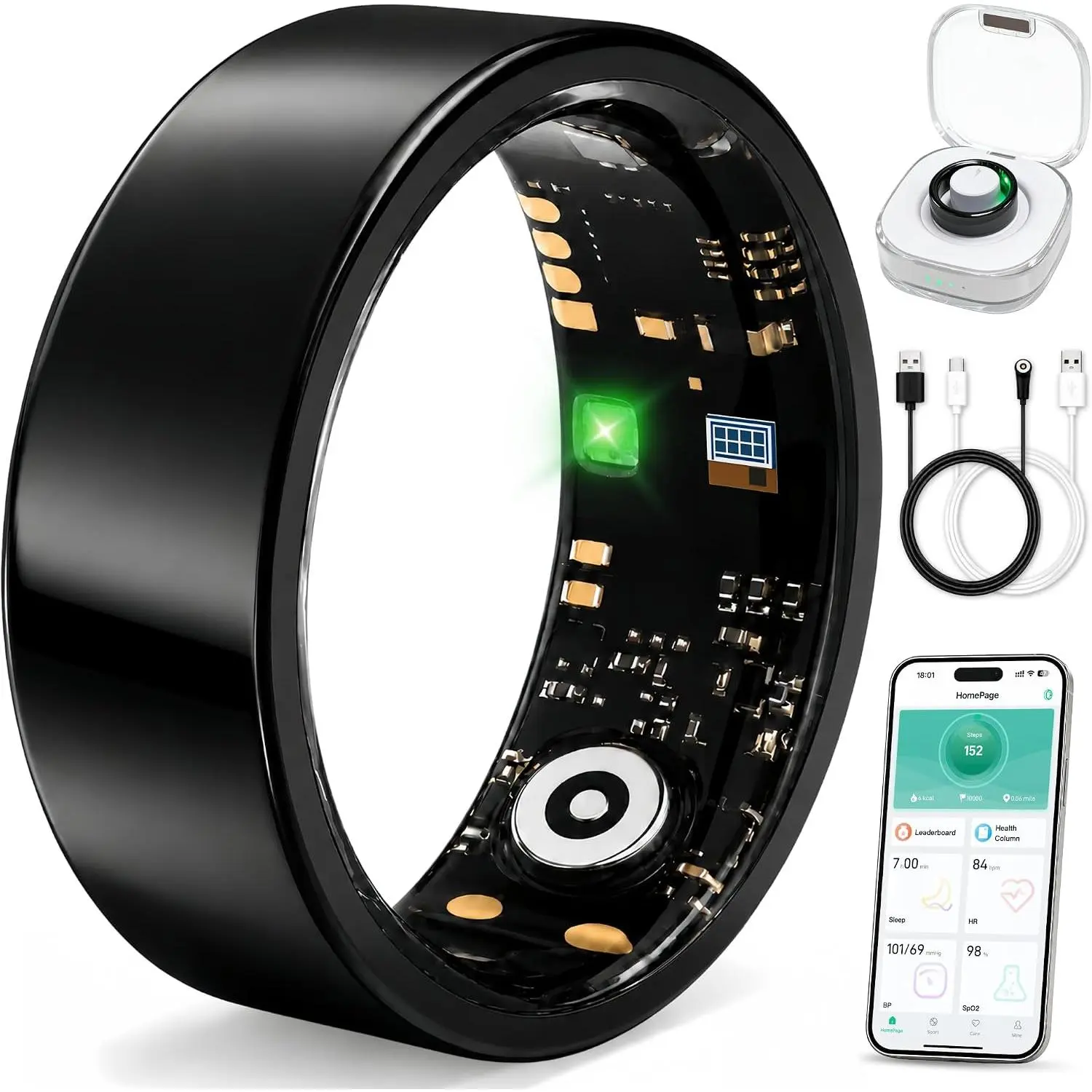 2026 Smart Ring for Women Men, Fitness Ring with Heart Rate, Blood Oxygen,Stress, Sleep Tracker, Step Tracker, Fit Ring No Subscription Fee, IP68 Waterproof Smart Ring for iPhone & Android