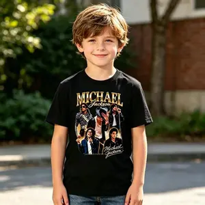 Michael Jackson Kids Cotton T-Shirt, King of Pop Graphic Tee for Boys Girls, Vintage Retro Music Fan Short Sleeve Shirt, Soft Breathable Casual Summer Top, MJ Fan Birthday Christmas Gift