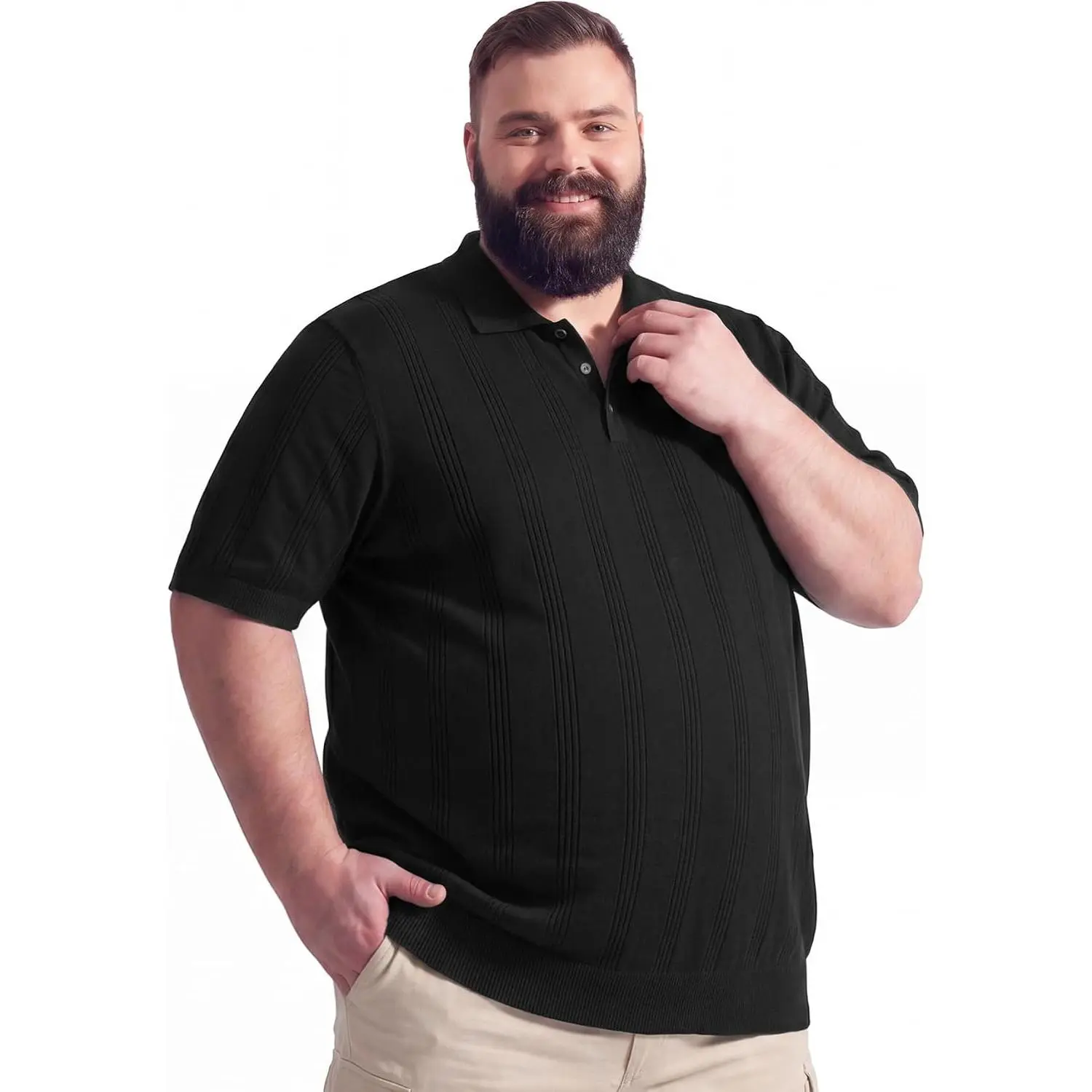 Mens Big and Tall Knit Polo Shirts Short Sleeve Casual Ribbed Textured Stretchy Polo Shirt for Summer Vacation X-6XL