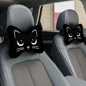 1 cute cat patterned car headrest, neck pillow, and lumbar support pad, soft and fluffy, suitable for long-distance driving to relieve fatigue, car accessory seat headrest,