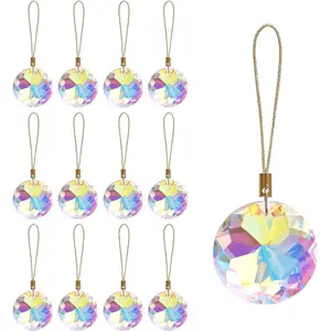 12 Pcs Crystal Glass Christmas Balls Ornaments, 1.18″ Mini Round Prism Flower Xmas Tree Decorations, Hanging Ornament for Wedding Party Home Decor (Crystal AB)fidget toys