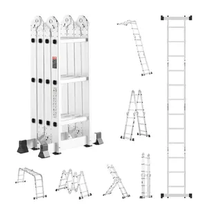 【DealsForYouDays】VEVOR Multi-Purpose Folding Ladder, 7-in-1 Tall Step Ladder, A Frame 3 Step Adjustable Telescoping Ladder, 12ft Reach Height Heavy Duty Extension Ladder, 330 lbs Capacity for Household Outdoor Work