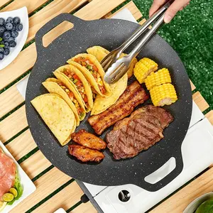 39cm Non-Stick Round Griddle Pan, Comal Skillet for Tortillas, Meat and Vegetables, Compatible with Grill, Induction and Stovetop, Ideal for Camping, Backyard BBQ and Carne Asada.