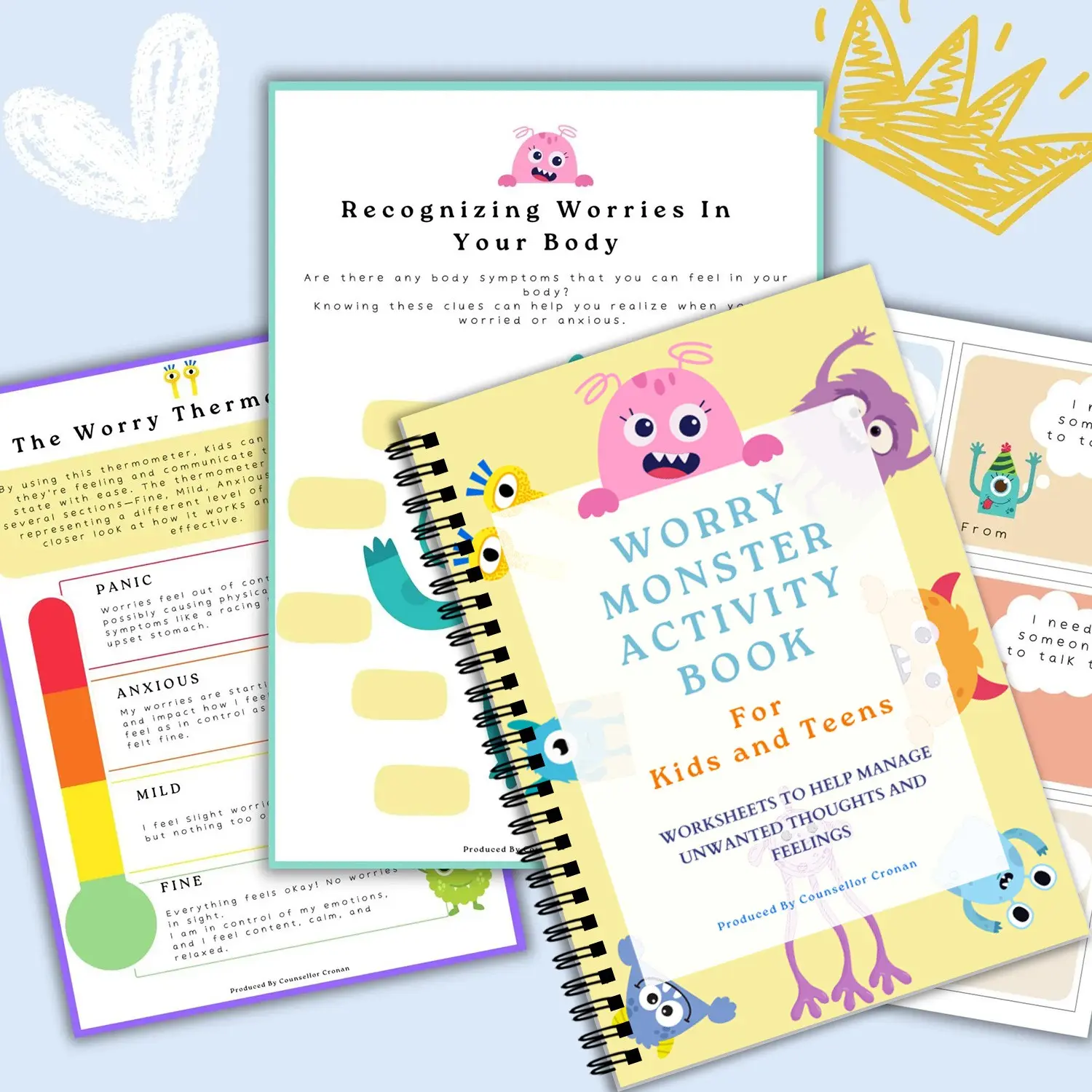 Emotion Management Workbook for Children and Teens, Anxiety Relief Worksheets, Stress Reduction Activities, Mental Health Tools, Mindfulness, Interactive Worksheets