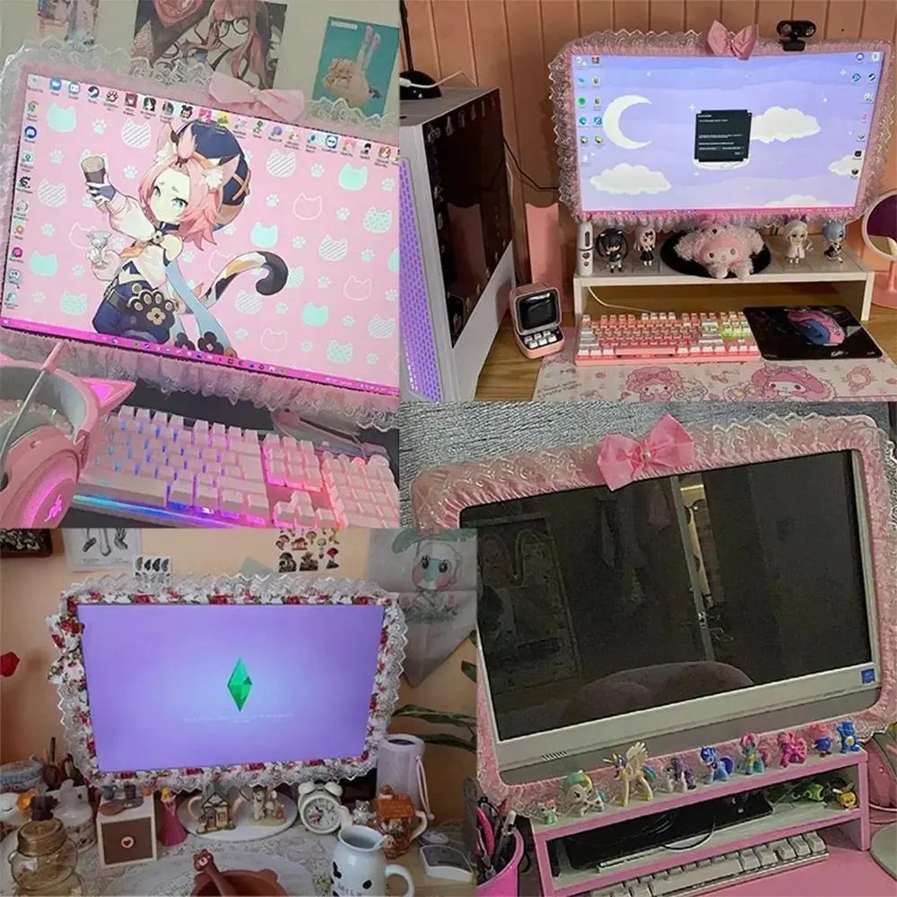 Washable With Bow With Pocket Computer Frame Cover Home Decorations Monitor Dustproof Cover Screen Dust Cover