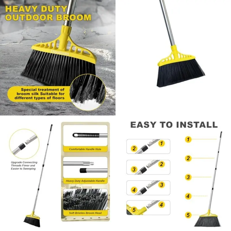 57 Inch Heavy-Duty Commercial/Residential Outdoor Floor Broom with Angled & Long Handle - Large Surface Sweeper for Concrete,, Wood Floors, Garage, Patio, -like Surfaces - Durable Bristles & Plastic (Ideal