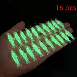 [Luminous Shrimp Lure] 2026 New 16pcs Luminous Shrimp Lure Set - Luminous Soft Plastic Bait with Fish Hooks | Realistic Freshwater And Saltwater Fishing Gear, Simulated Shrimp-Shaped Jig Suitable for Night Fishing