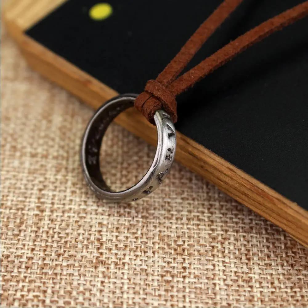 Uncharted 4 Nathan Drake Cosplay Jewelry Set - Ancient Vintage Pendant Necklace, Leather Code Ring, Unisex Accessory for Nathan Drake Fans, Movie Game