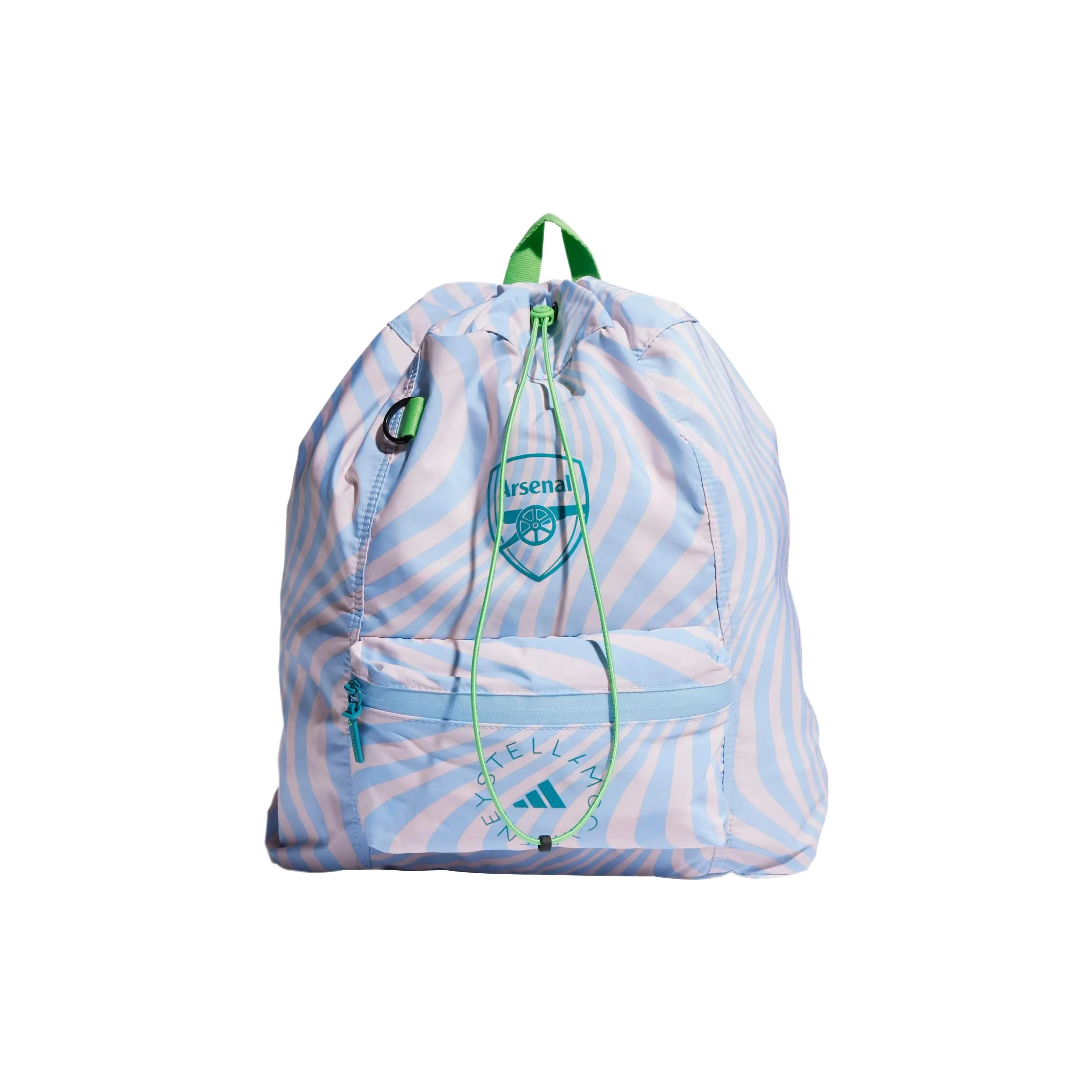 Adidas x Arsenal Stella McCartney Polyester Drawstring Backpack for Women, Oversized Sporty Style in Half-Metallic Green and Bay Blue
