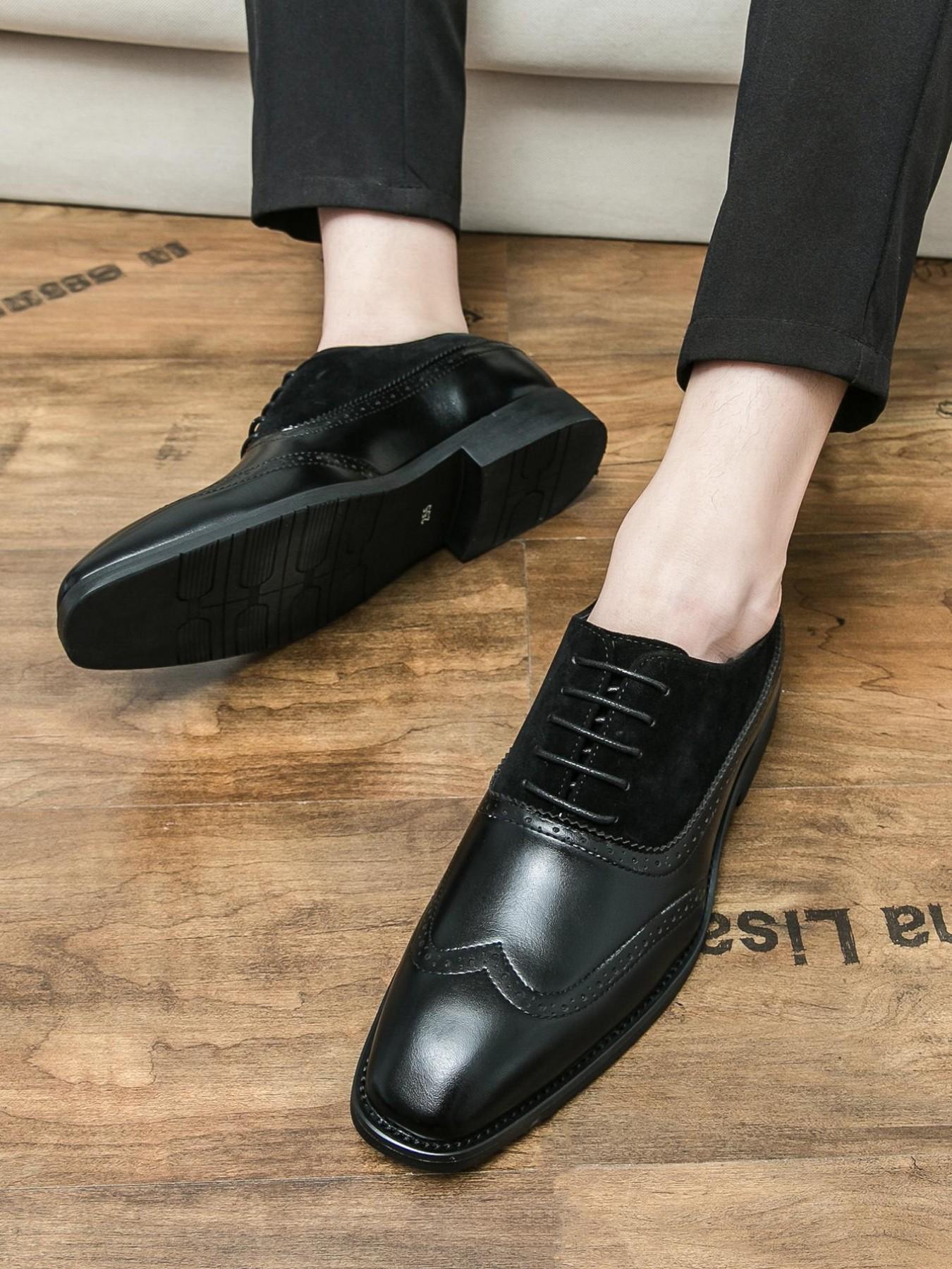 Men's Business Formal Lace Up Patchwork Design Dress Shoes, Fashionable Retro Style Shoes for Work Office, Male All-match Shoes for Daily Wear