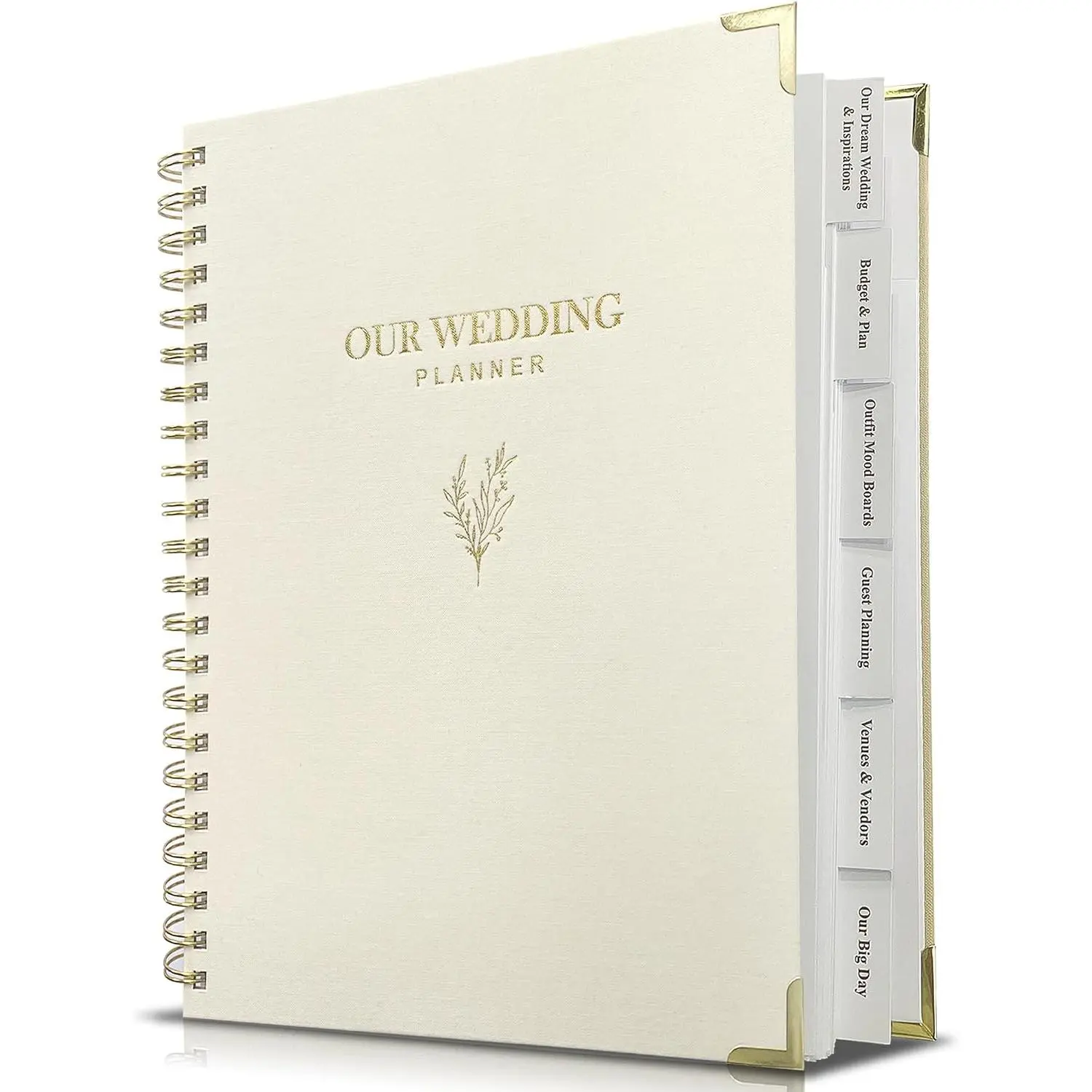 Wedding Planner Book and Organizer for Bride - Elegant Linen Cover Wedding Planning Binder with Checklists,Pockets & Calendars, Engagement Gifts for Couples(Cream)