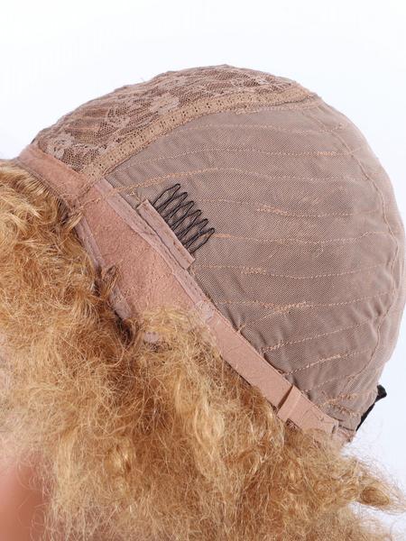 Blonde Afro Kinky Curly Wig, 180% Density Human Hair Machine Made Wigs with Bangs, Short Fluffy Wigs for Black Women, Cosplay & Daily Wear