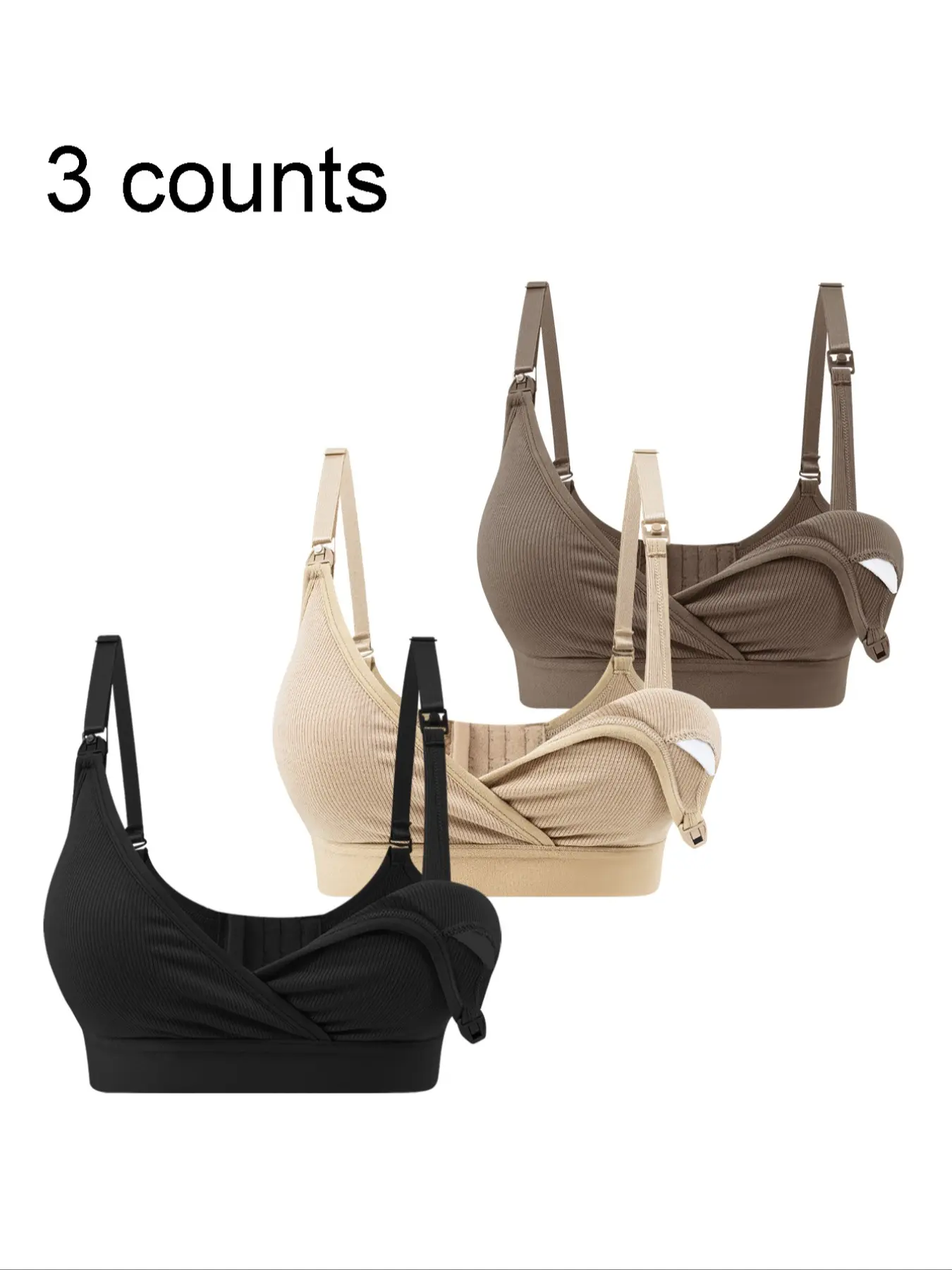 3-Pack Pregnancy Nursing Bras, Detachable Pads, Soft Cotton Fabric, Comfortable Maternity Bras, Postpartum Feeding Bras