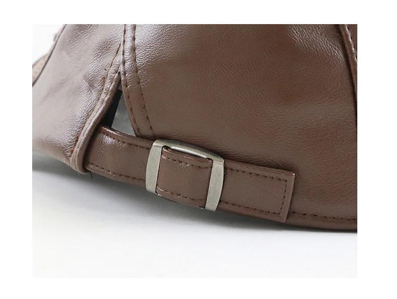 PU Leather Beret Hat Men Autumn Winter Faux Leather Duckbill Newsboy Cap Herringbone Middle-aged Men's Flat Peaked Cap For Dad