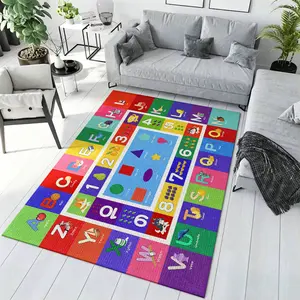 ABC Letter Number Shape Fruit Cartoon Color Block Crystal Velvet Kids Educational Play Rug #ABCNumberShapeRug #ToddlerEducationalMat #ColorfulKidPlayCarpet #CrystalVelvetFloorMat