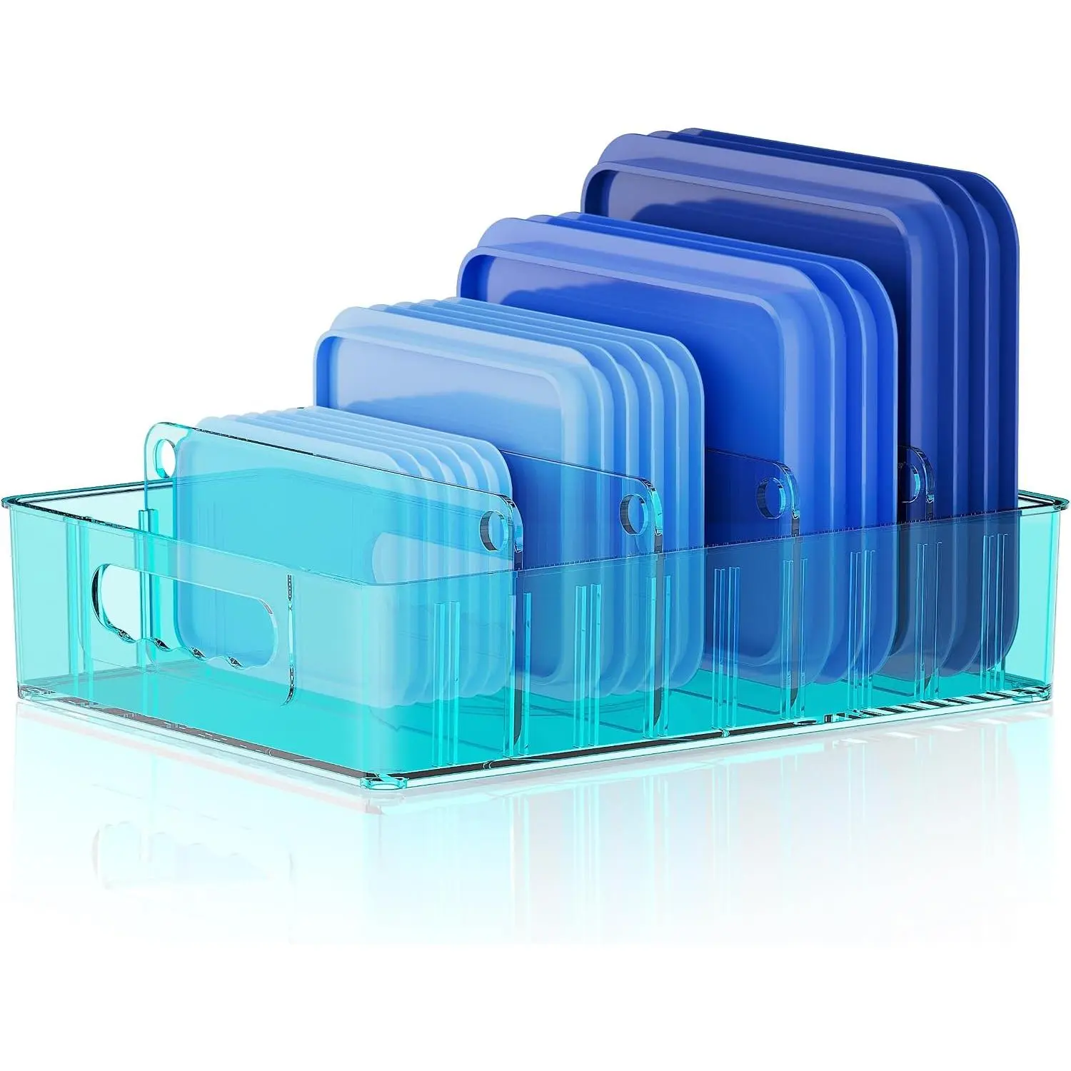 Lid Organizers Inside Cabinet, Clear Plastic Storage Lid Organizer With 4 Adjustable Dividers,  Container Lid Organizer For Kitchen Pantry Blue