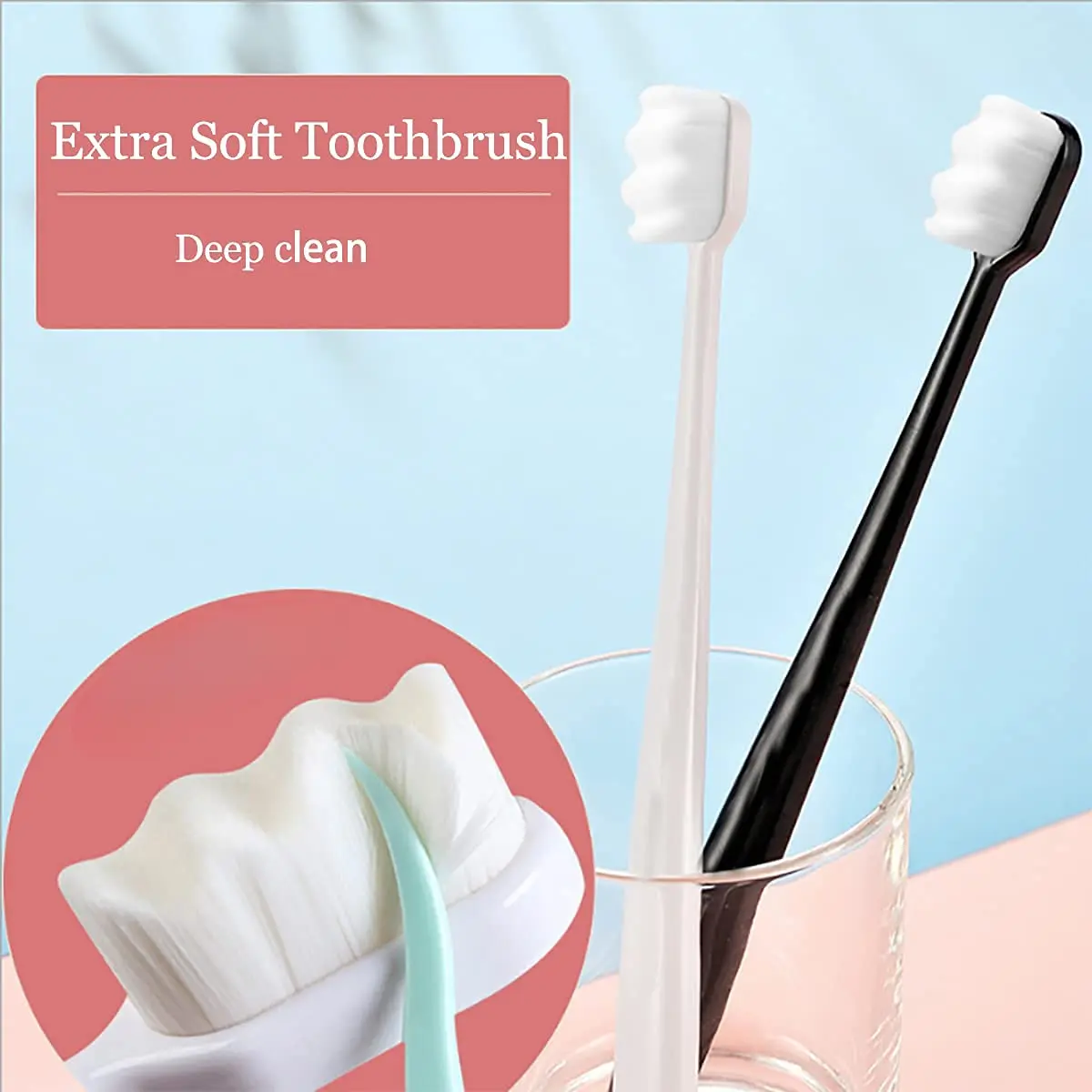 Extra Soft Toothbrush for Sensitive Gums, Micro Nano Manual Toothbrushes with 10000 Soft Floss Bristle for Pregnant Women, Elderly, Adult, Kid, Braces and Gum Recessions (Black White) 1PCS