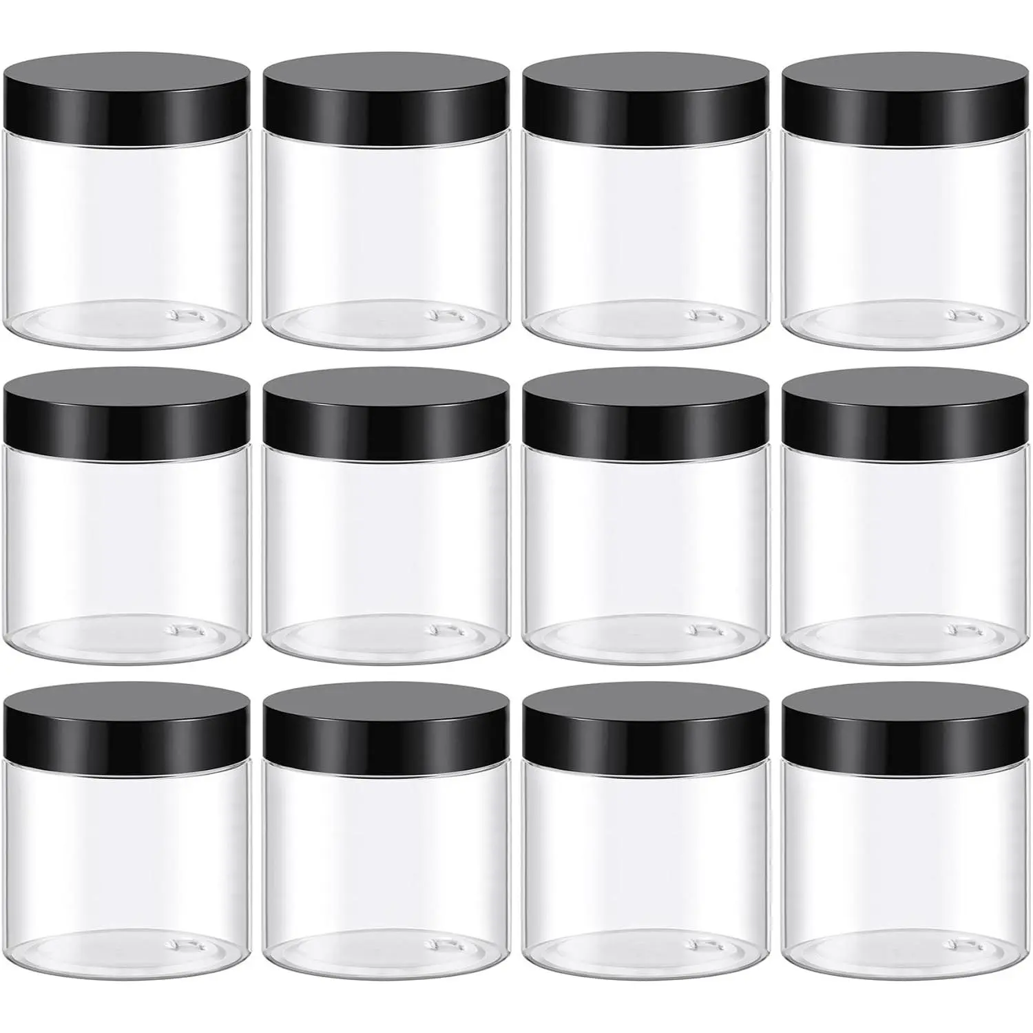 4 Oz Plastic Container Jars with Lids BPA Free, Empty Round Clear Cosmetic Containers Plastic Slime Jars for Lotion, Cream, Ointments, Body Butter, Makeup, Travel Storage (12 Pack)