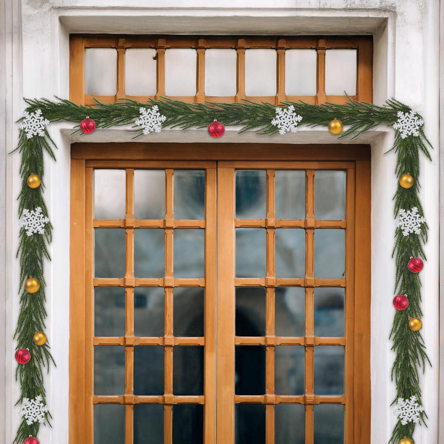 6FT/9FT real touch artificial Norfolk pine wreath, Christmas wreath decoration for home Christmas table, front door, fireplace decoration