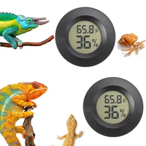Reptile Temperature and Humidity Meter Digital Ecological Tank Thermometer Round Terrarium Accessory Reptile Temperature and Humidity Meter Suitable for Leopard Gecko, Hermit Crab, Gecko, Lizard, etc.2-Pack