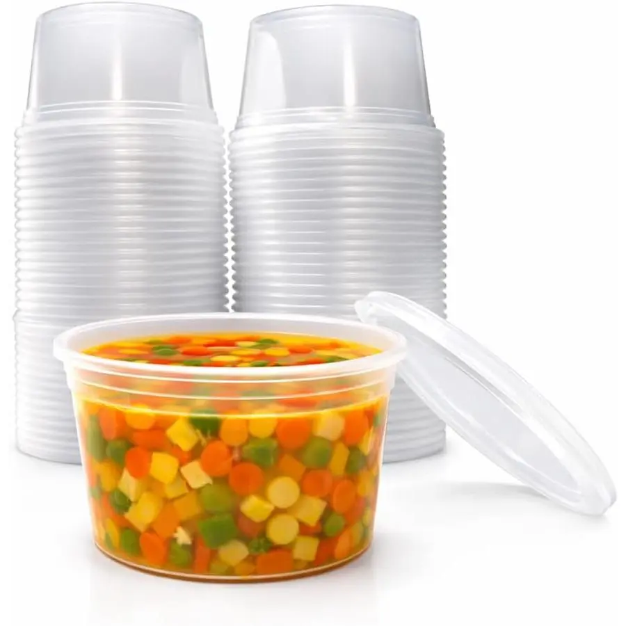 16 oz [12 Pack]  Plastic Deli  Storage Containers with  | Microwaveable, leak-resistant, stackable and freezer-safe design helps keep   and secure