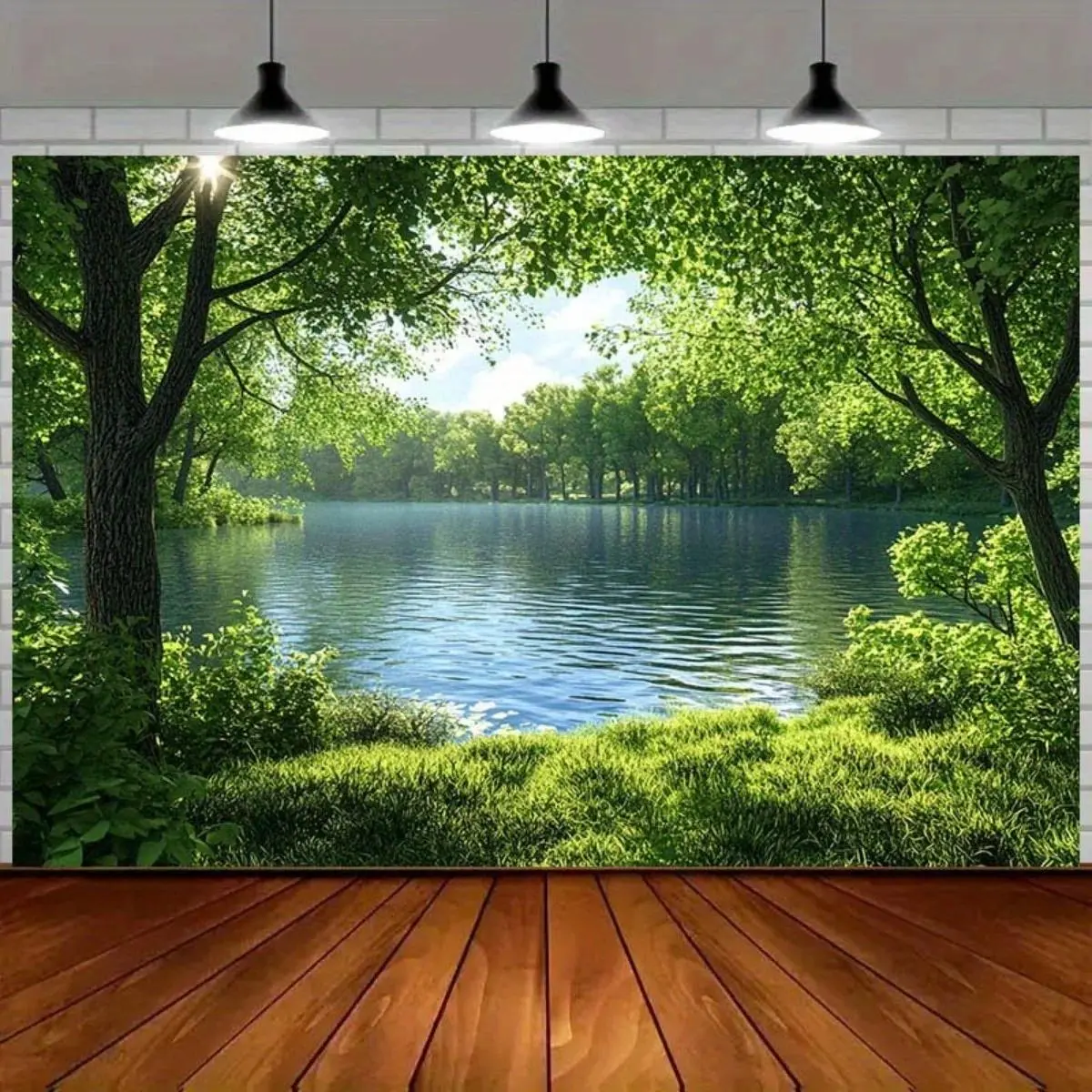 Forest Lake View Serene Nature Backdrop Background Cloth, Green Forest Tapestry Wall Hanging Photography Background Premium Polyester Fabric, Home Decor, Party Setup, Living Room Wall Art, Photo Studio Background