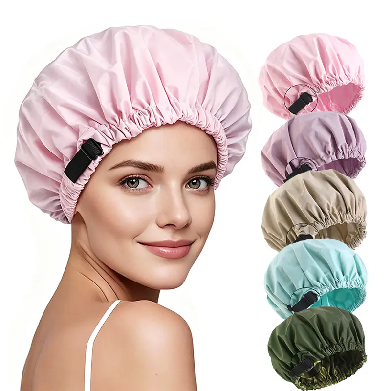 Viral Pink Reusable Waterproof Shower Cap with Adjustable Buckle Strap Extra Large Bath Cap Hair Protection Bathing Spa Skincare Women Daily Wear