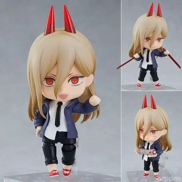 10cm Chainsaw Man Power Q Version Nendoroid Action Figure Interchangeable Face Anime Figure PVC Model Toy With Stand Decor Gift