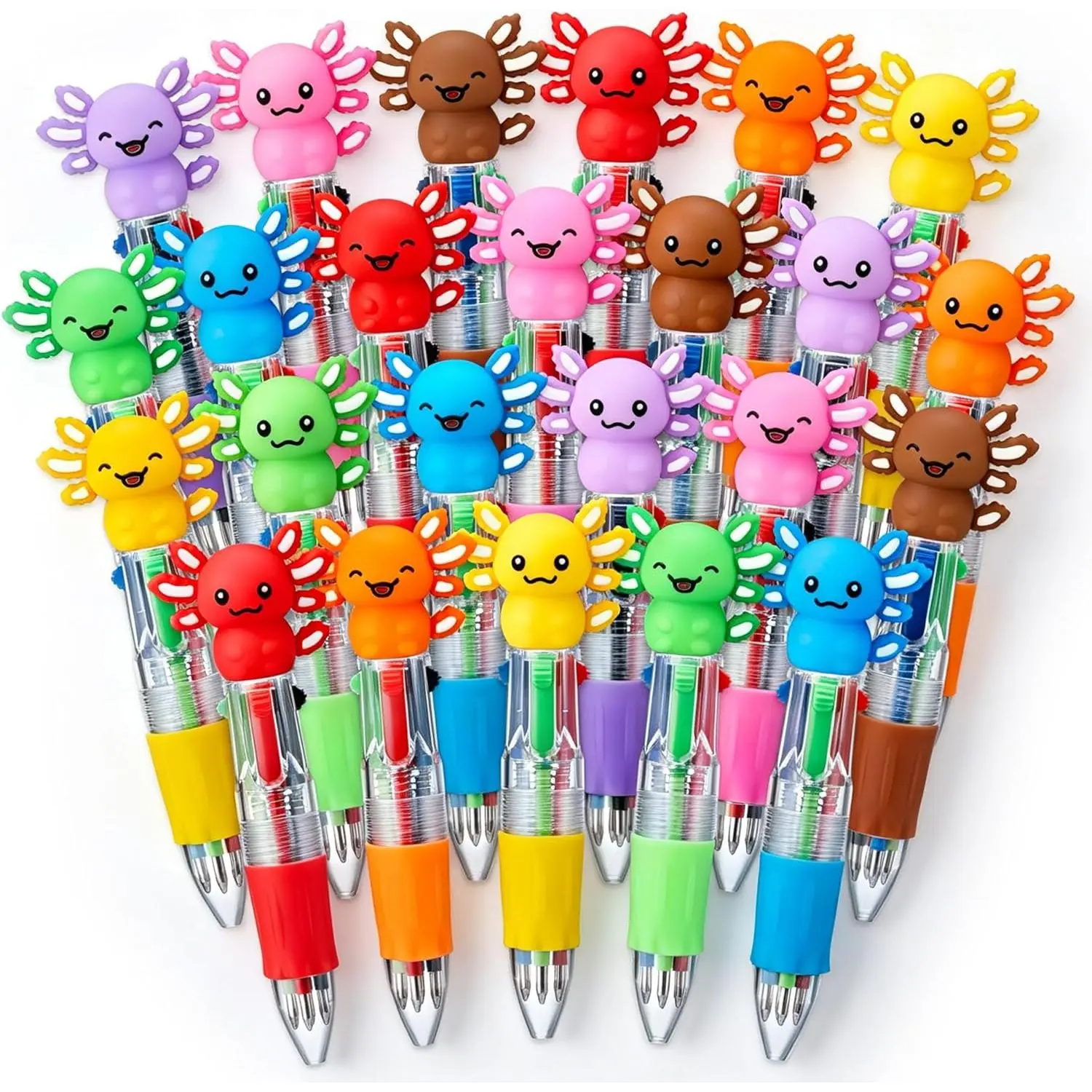 24 count Cute Axolotl Pens, 4-in-1 Multicolor Ballpoint Pens for  | Kawaii Cartoon Pens, Birthday Party Favors, Classroom Prizes, Fun Gifts, School Supplies for Boys & Girls