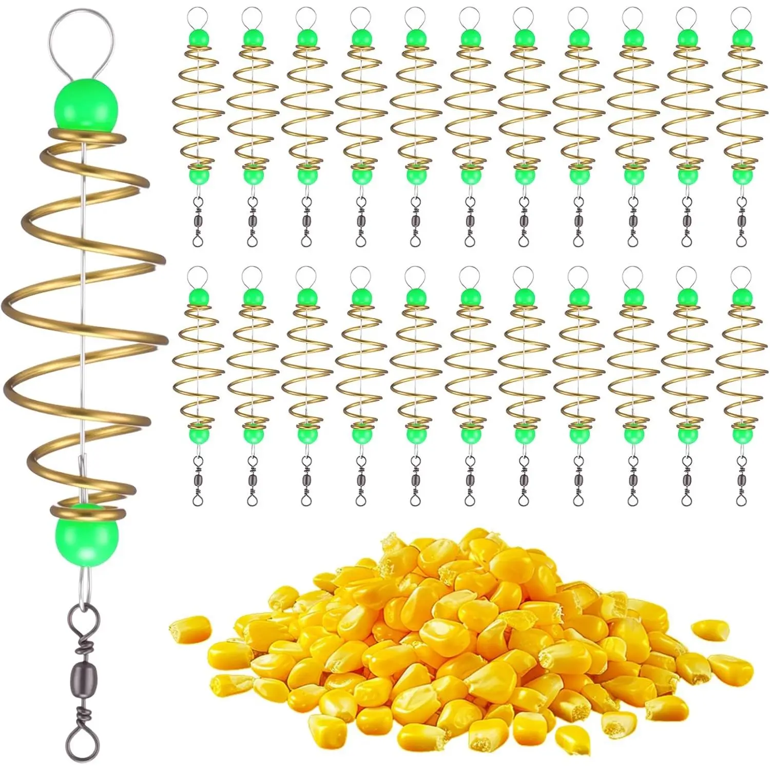 130 count Carp Fishing Equipment 30 Luminous  Holder Cage Feeder Basket with 100  Corn Soft Baits Scented Floating Lures for Trout Catfish Carp Fishing