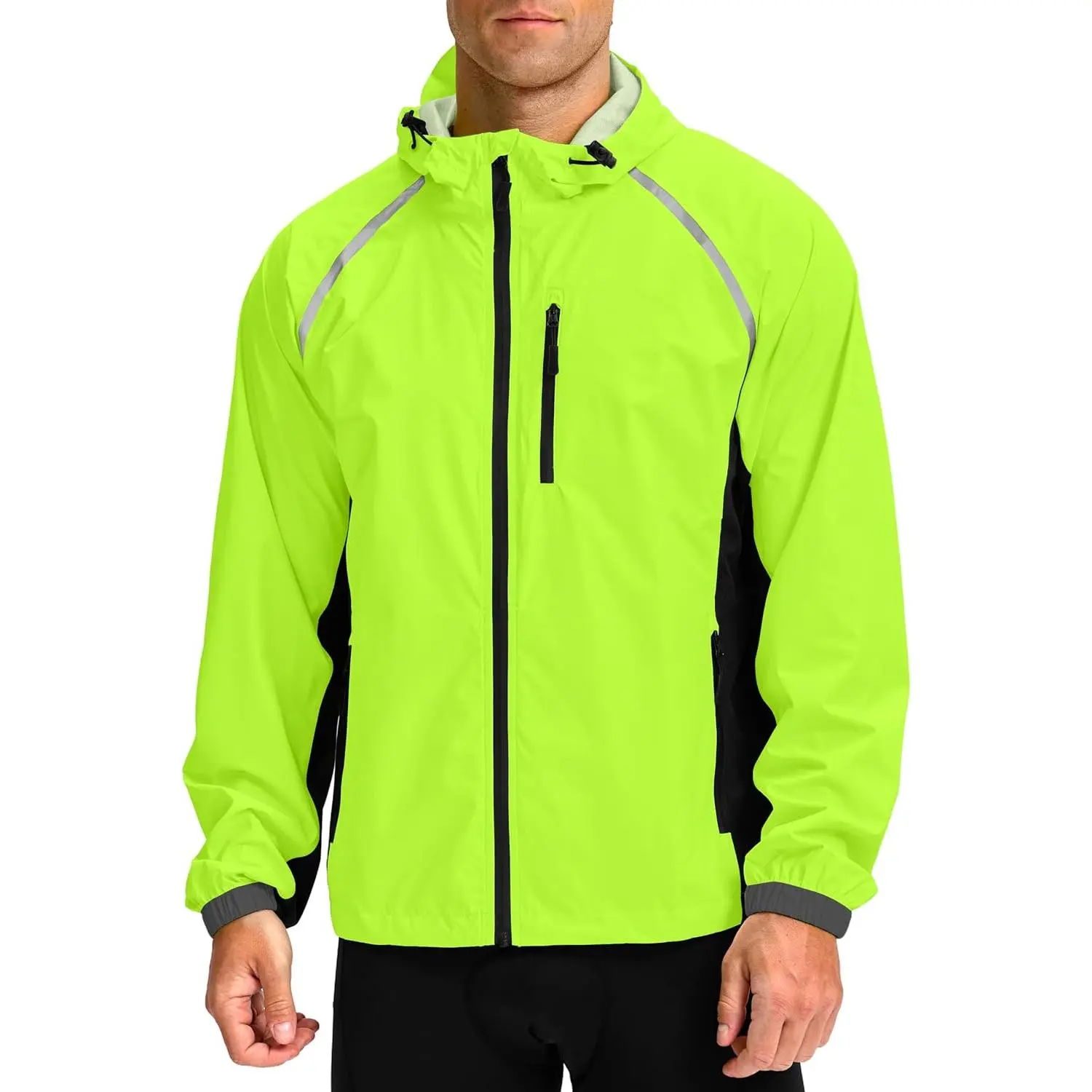 Waterproof Men's Hooded Rain Jacket, Lightweight Packable Windbreaker for Cycling, Biking & Running